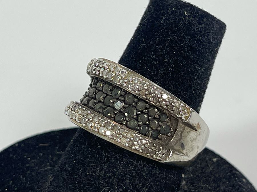 Sterling Silver Diamond Ring Size 7.5 7.1g [Photo 4]