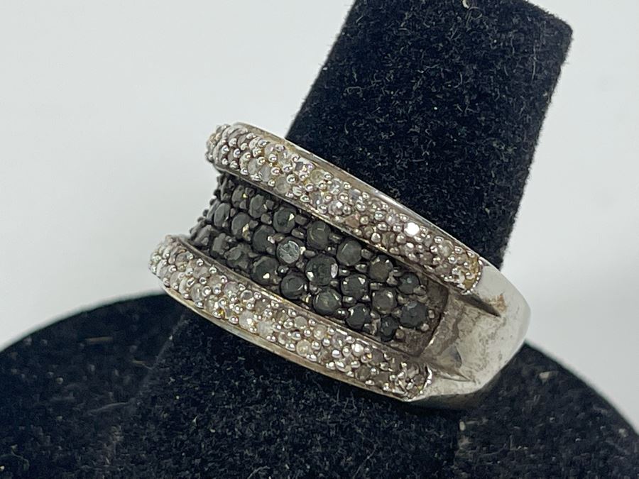 Sterling Silver Diamond Ring Size 7.5 7.1g [Photo 3]