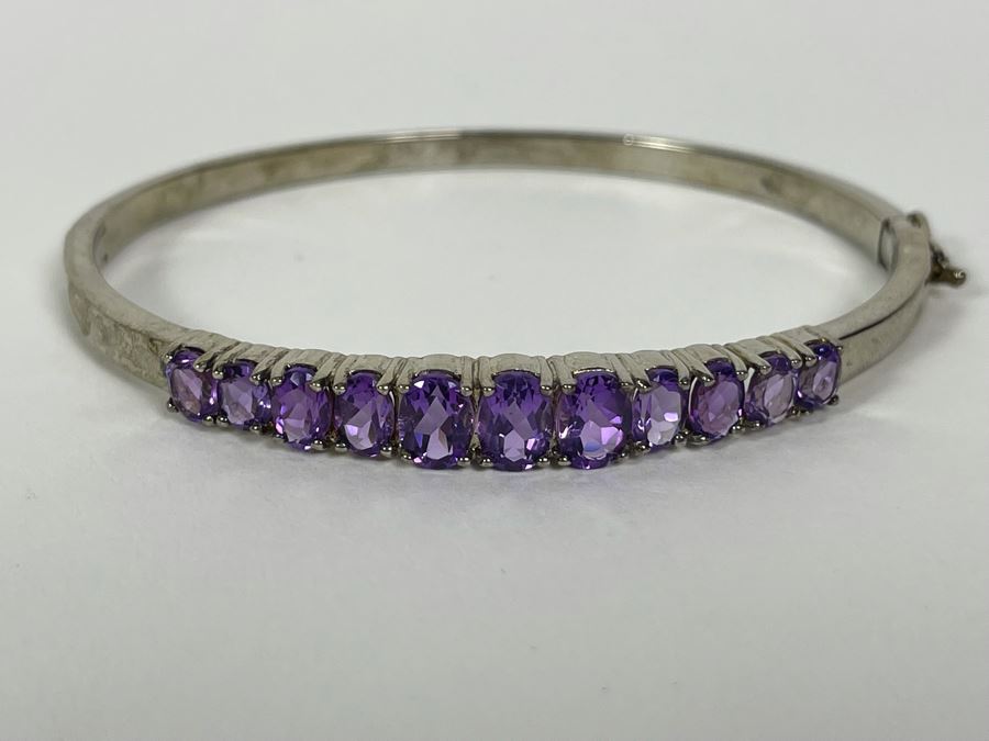 Sterling Silver Amethyst Bangle Bracelet 2.5W 18.3g [Photo 2]