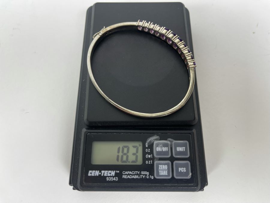 Sterling Silver Amethyst Bangle Bracelet 2.5W 18.3g [Photo 8]
