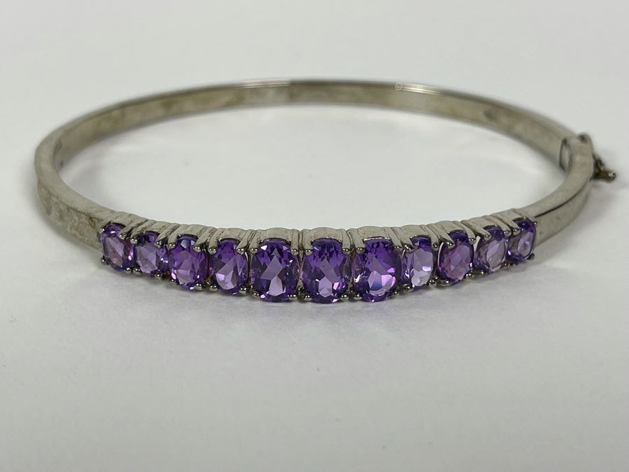 Sterling Silver Amethyst Bangle Bracelet 2.5W 18.3g [Photo 3]