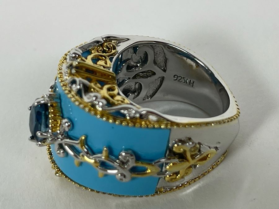 Sterling Silver Topaz Ring Size 7.25 14.1g [Photo 10]