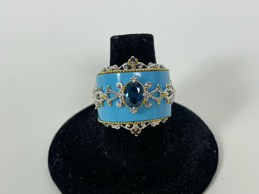 Sterling Silver Topaz Ring Size 7.25 14.1g [Photo 6]