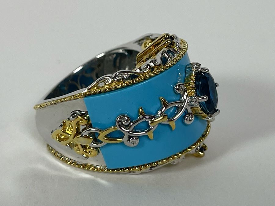 Sterling Silver Topaz Ring Size 7.25 14.1g [Photo 9]