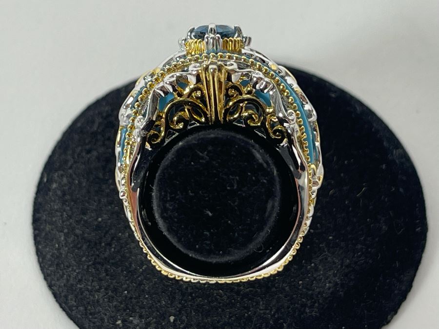 Sterling Silver Topaz Ring Size 7.25 14.1g [Photo 7]