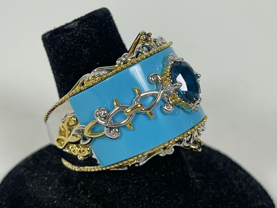 Sterling Silver Topaz Ring Size 7.25 14.1g [Photo 3]