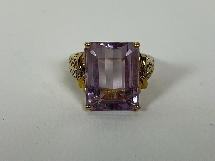 10K Gold Amethyst Diamond Ring Size 7.25 5g [Photo 14]