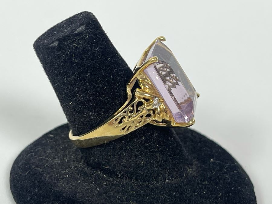 10K Gold Amethyst Diamond Ring Size 7.25 5g [Photo 2]
