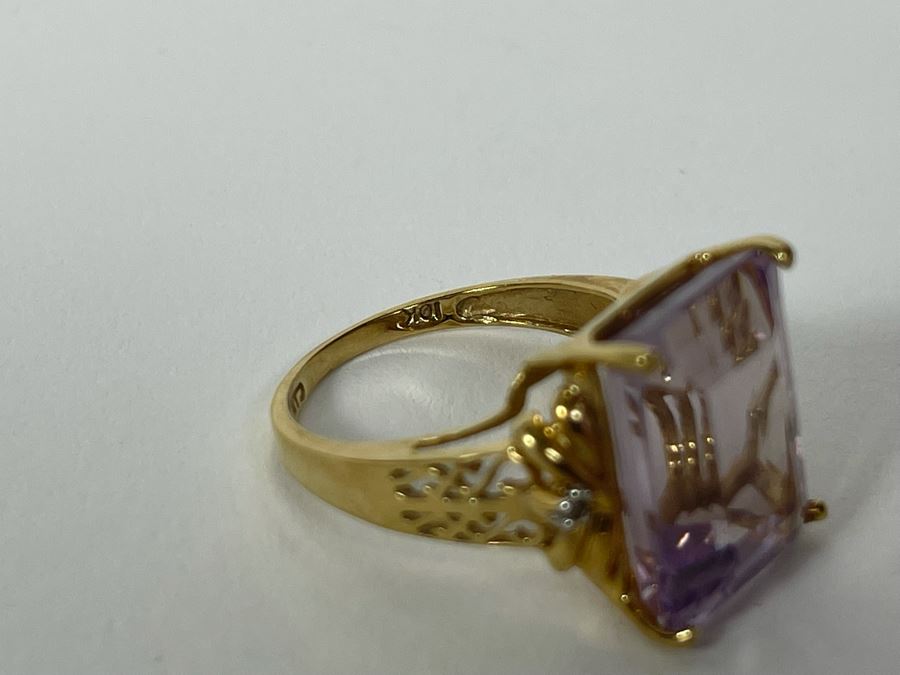 10K Gold Amethyst Diamond Ring Size 7.25 5g [Photo 17]