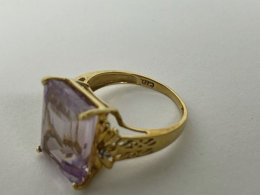 10K Gold Amethyst Diamond Ring Size 7.25 5g [Photo 16]
