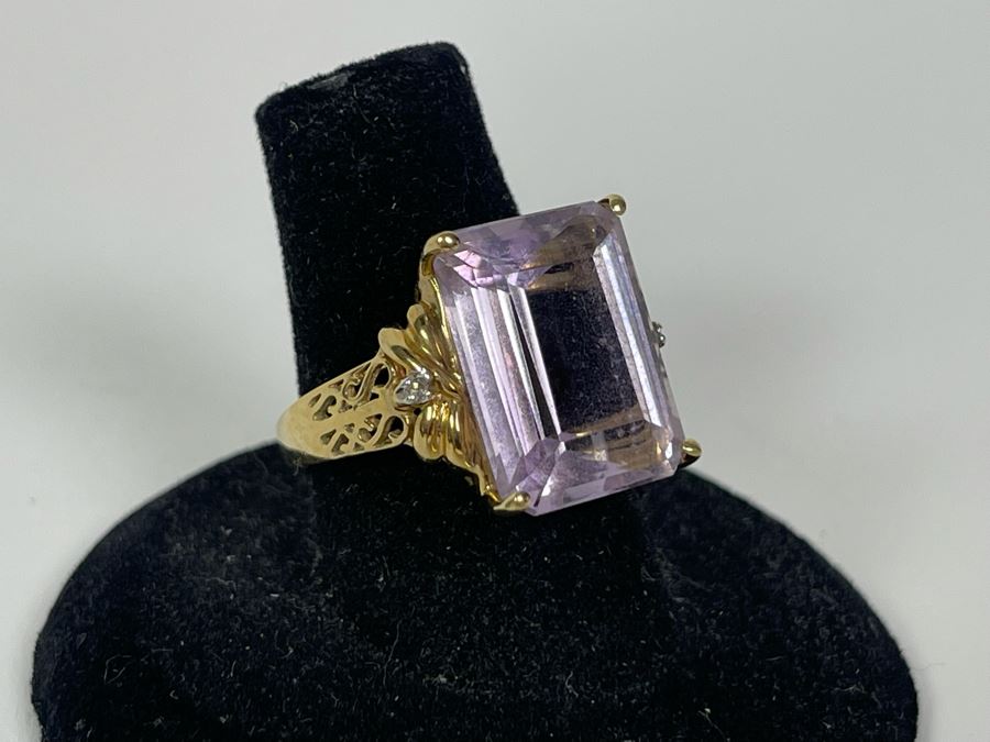 10K Gold Amethyst Diamond Ring Size 7.25 5g [Photo 5]
