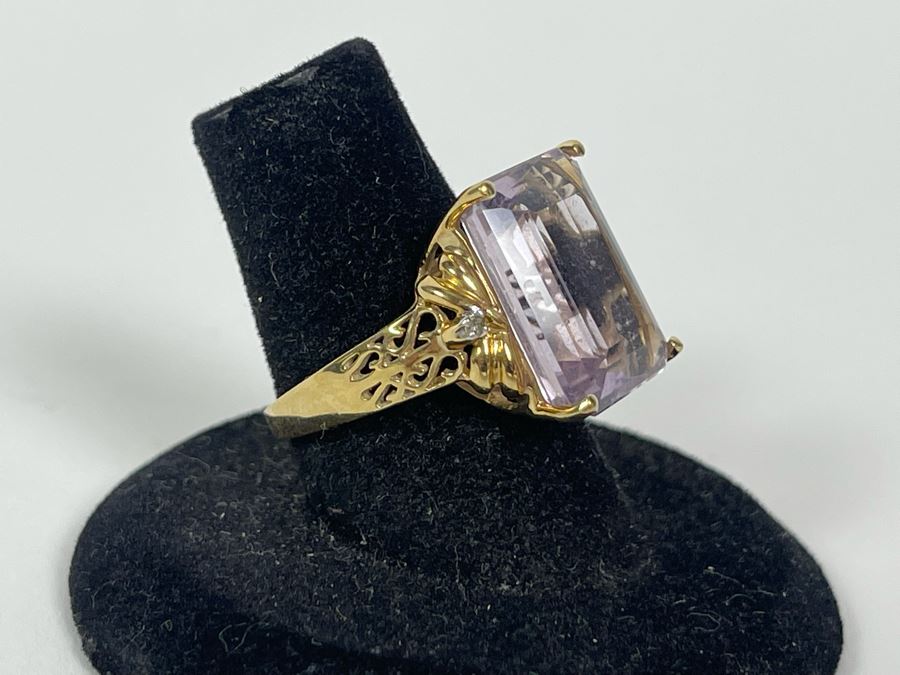 10K Gold Amethyst Diamond Ring Size 7.25 5g [Photo 11]