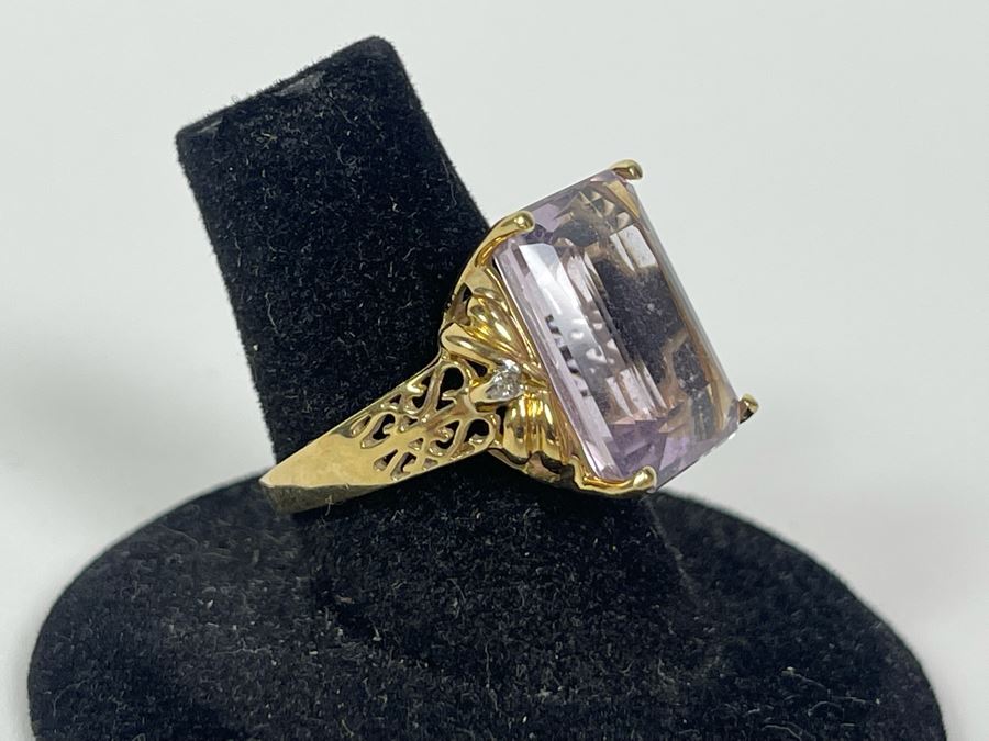 10K Gold Amethyst Diamond Ring Size 7.25 5g [Photo 10]