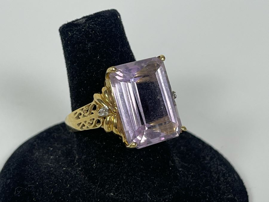 10K Gold Amethyst Diamond Ring Size 7.25 5g [Photo 1]