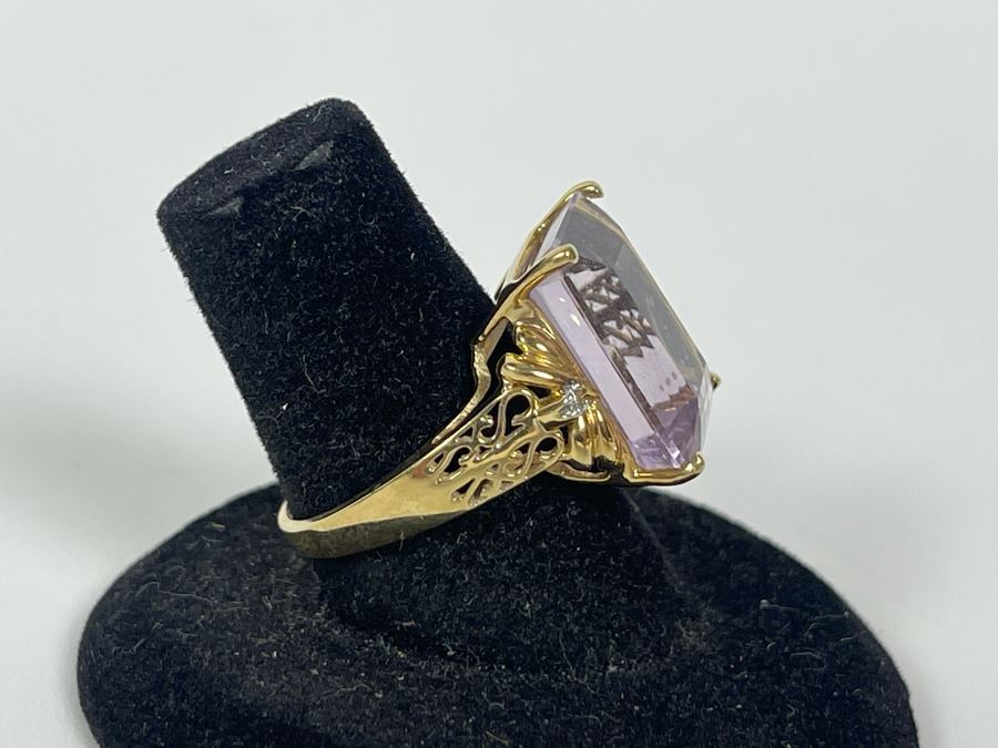 10K Gold Amethyst Diamond Ring Size 7.25 5g [Photo 4]