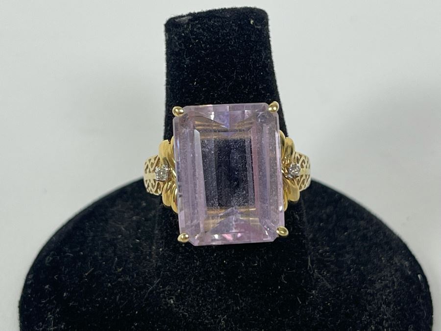 10K Gold Amethyst Diamond Ring Size 7.25 5g [Photo 7]