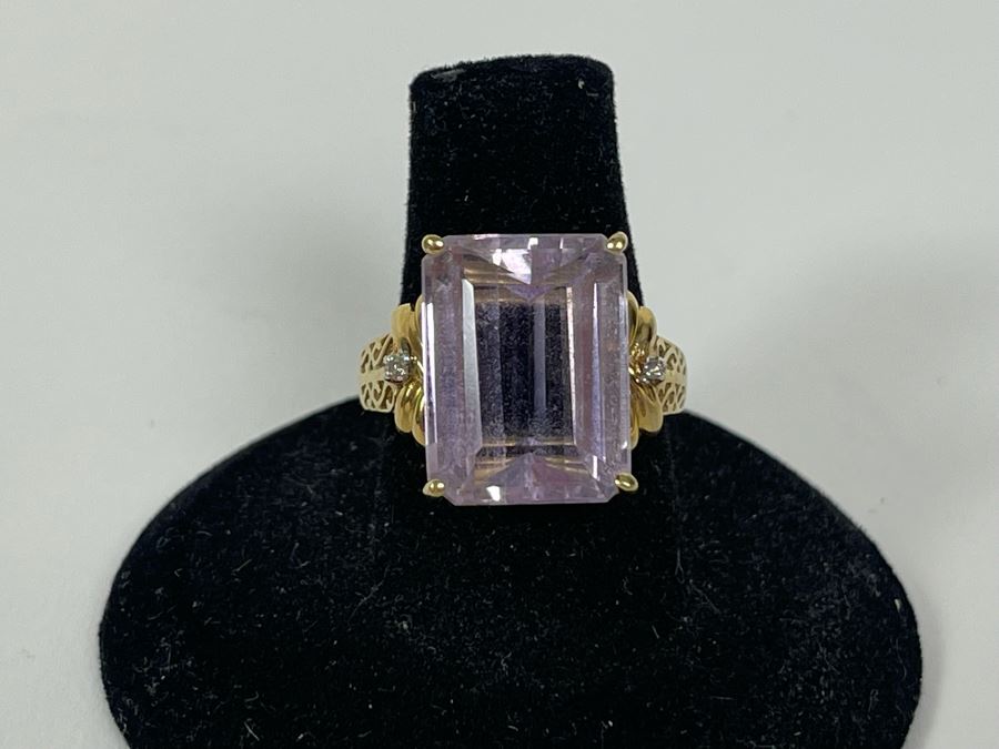 10K Gold Amethyst Diamond Ring Size 7.25 5g [Photo 3]