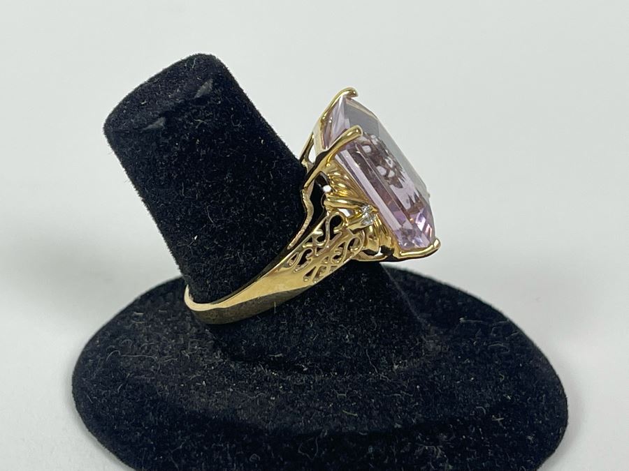 10K Gold Amethyst Diamond Ring Size 7.25 5g