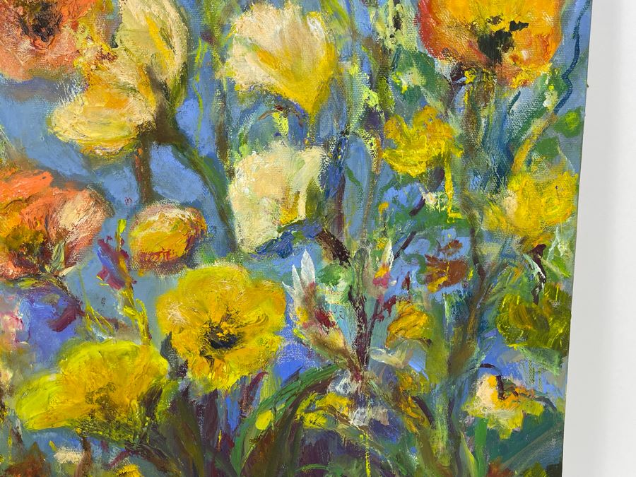 Original Joan Lohrey Abstract Expressionist Floral Painting On Canvas 16 X 20 [Photo 7]