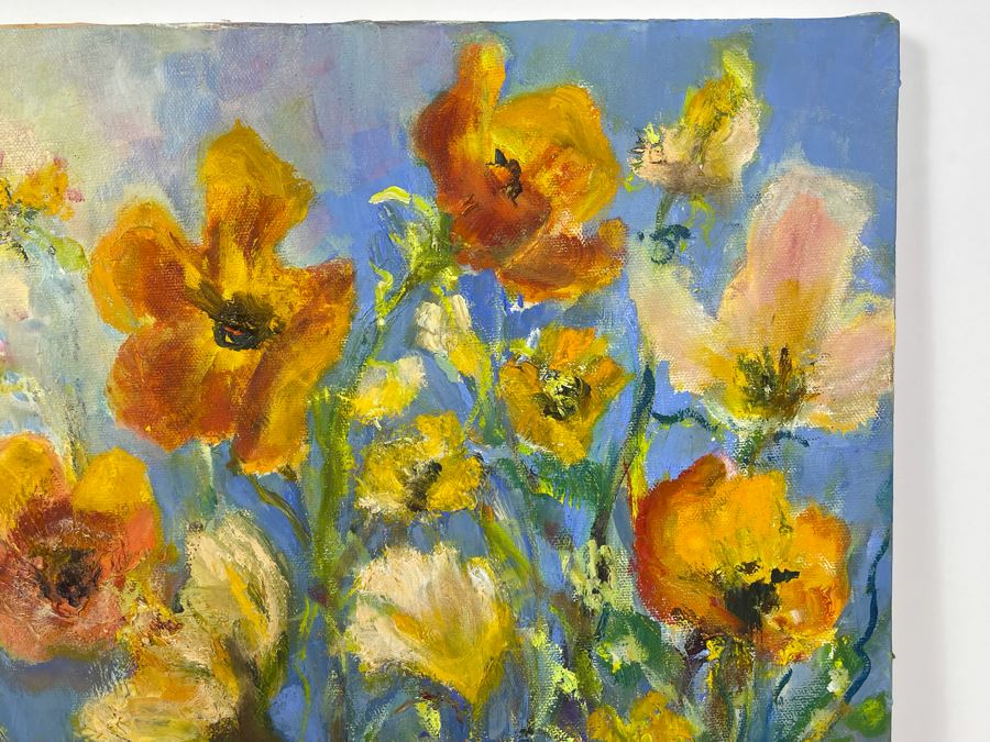 Original Joan Lohrey Abstract Expressionist Floral Painting On Canvas 16 X 20 [Photo 6]