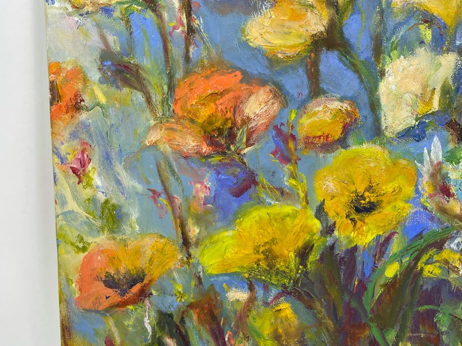 Original Joan Lohrey Abstract Expressionist Floral Painting On Canvas 16 X 20 [Photo 4]