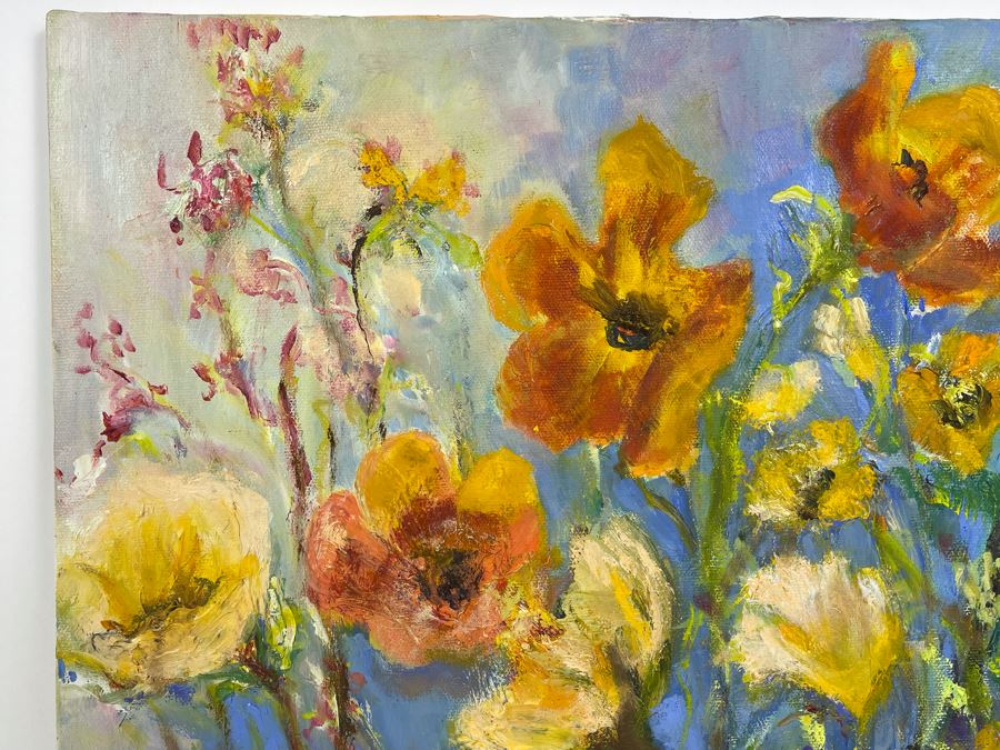 Original Joan Lohrey Abstract Expressionist Floral Painting On Canvas 16 X 20 [Photo 5]