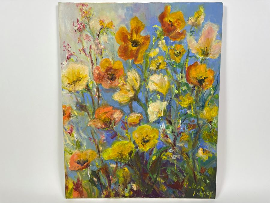 Original Joan Lohrey Abstract Expressionist Floral Painting On Canvas 16 X 20 [Photo 2]