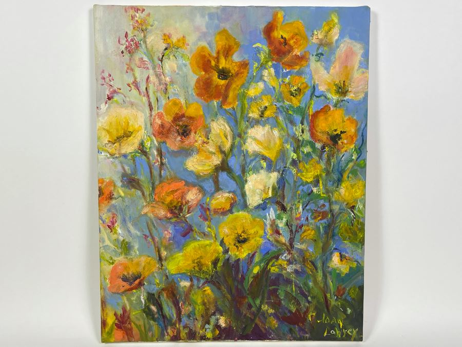 Original Joan Lohrey Abstract Expressionist Floral Painting On Canvas 16 X 20 [Photo 3]