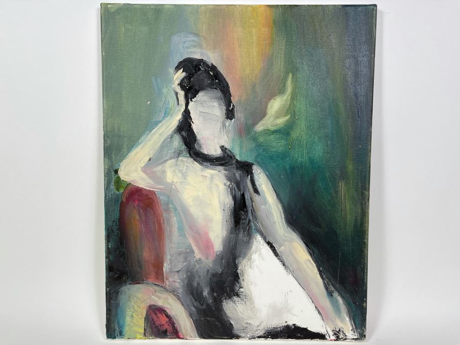 Original Unsigned Joan Lohrey Abstract Expressionist Painting Of Woman On Canvas 16 X 20