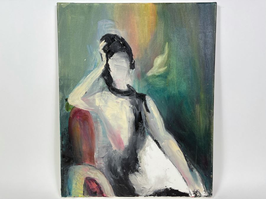 Original Unsigned Joan Lohrey Abstract Expressionist Painting Of Woman On Canvas 16 X 20 [Photo 2]