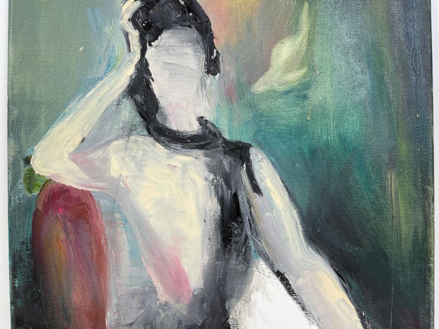 Original Unsigned Joan Lohrey Abstract Expressionist Painting Of Woman On Canvas 16 X 20 [Photo 4]