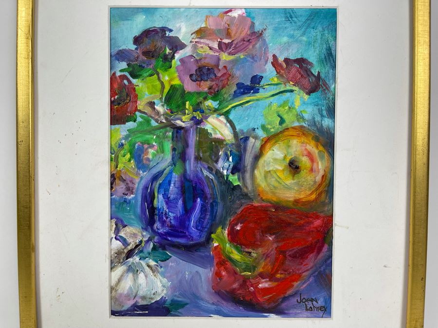 Original Joan Lohrey Abstract Expressionist Still Life Painting On Foam Board 8.5 X 11 [Photo 2]