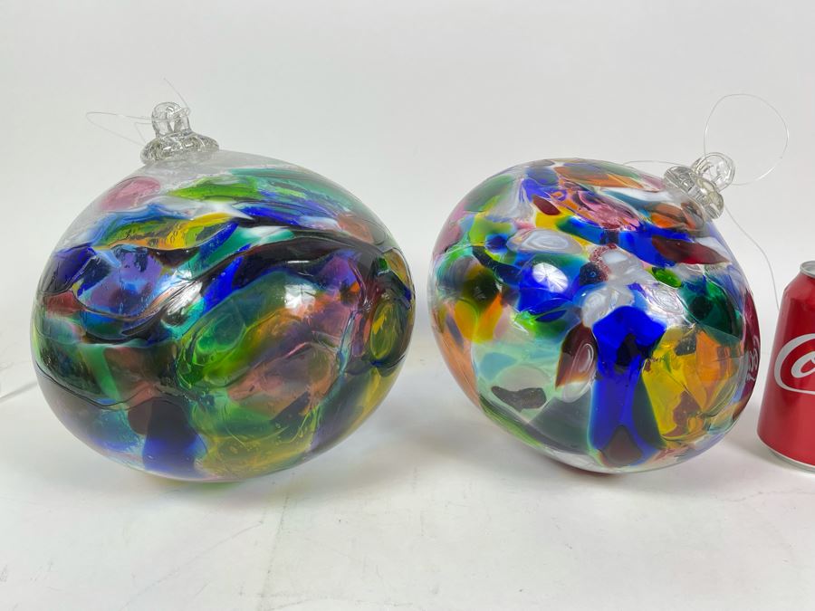 Pair Of Large Stained Glass Ornaments 8W X 9H [Photo 4]