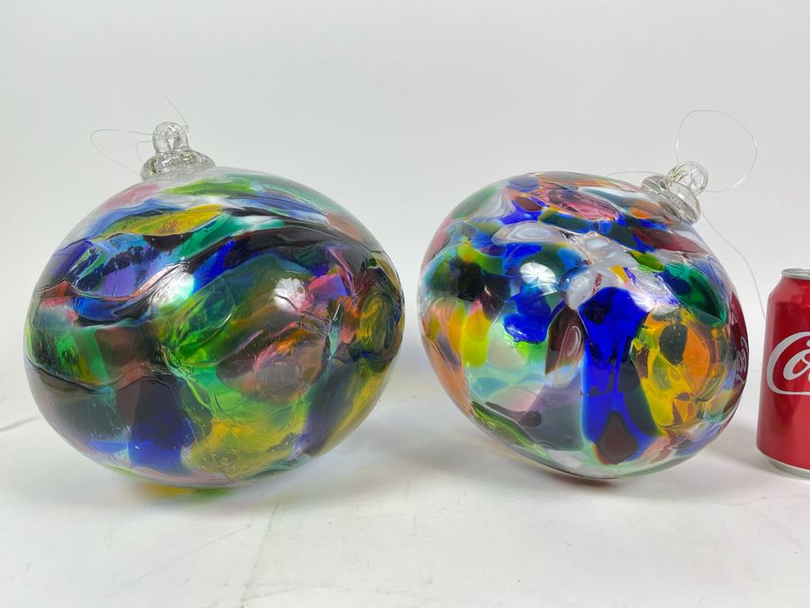 Pair Of Large Stained Glass Ornaments 8W X 9H [Photo 2]