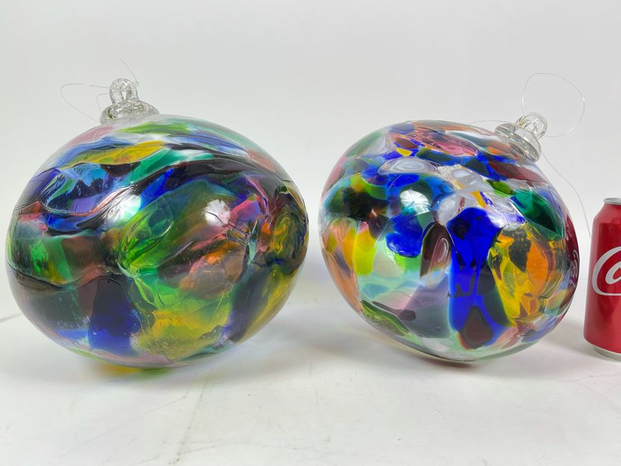 Pair Of Large Stained Glass Ornaments 8W X 9H [Photo 1]