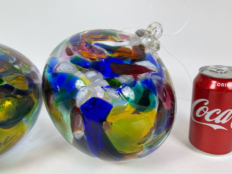 Pair Of Large Stained Glass Ornaments 8W X 9H [Photo 8]