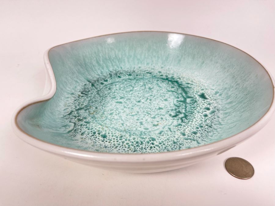 Signed Asian Art Pottery Bowl Wave Design 10.5W X 10D X 3H [Photo 2]