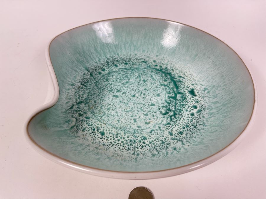 Signed Asian Art Pottery Bowl Wave Design 10.5W X 10D X 3H [Photo 3]