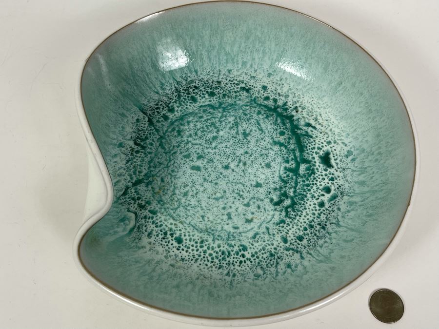 Signed Asian Art Pottery Bowl Wave Design 10.5W X 10D X 3H [Photo 8]