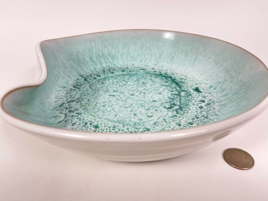 Signed Asian Art Pottery Bowl Wave Design 10.5W X 10D X 3H [Photo 4]