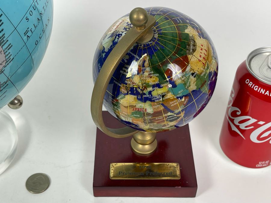 Pair Of Small Desk Globes One With Inlaid Semi-Precious Stones 12H And 8H [Photo 4]