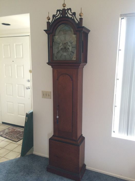 American Tall Case Cherry Wood Grandfather Clock