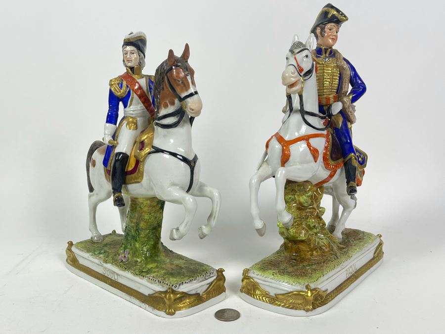 Pair Of Handpainted Porcelain Horses Figurines Titled Soult And Pajol Made In German Democratic Republic 9W X 4.5D X 12H [Photo 3]