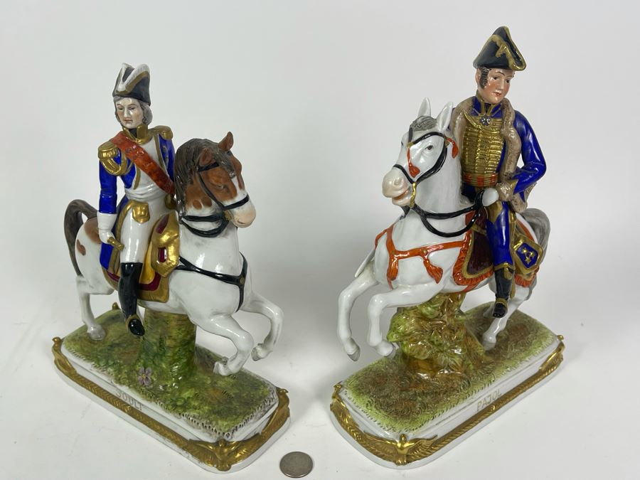 Pair Of Handpainted Porcelain Horses Figurines Titled Soult And Pajol Made In German Democratic Republic 9W X 4.5D X 12H [Photo 19]