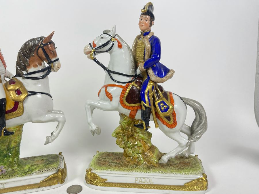 Pair Of Handpainted Porcelain Horses Figurines Titled Soult And Pajol Made In German Democratic Republic 9W X 4.5D X 12H [Photo 6]