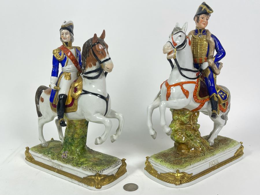 Pair Of Handpainted Porcelain Horses Figurines Titled Soult And Pajol Made In German Democratic Republic 9W X 4.5D X 12H [Photo 17]