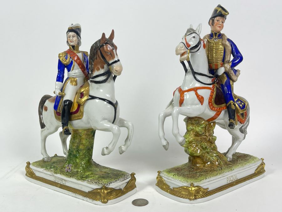 Pair Of Handpainted Porcelain Horses Figurines Titled Soult And Pajol Made In German Democratic Republic 9W X 4.5D X 12H [Photo 18]