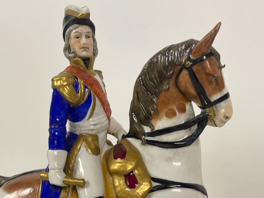 Pair Of Handpainted Porcelain Horses Figurines Titled Soult And Pajol Made In German Democratic Republic 9W X 4.5D X 12H [Photo 13]