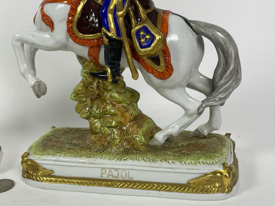 Pair Of Handpainted Porcelain Horses Figurines Titled Soult And Pajol Made In German Democratic Republic 9W X 4.5D X 12H [Photo 9]