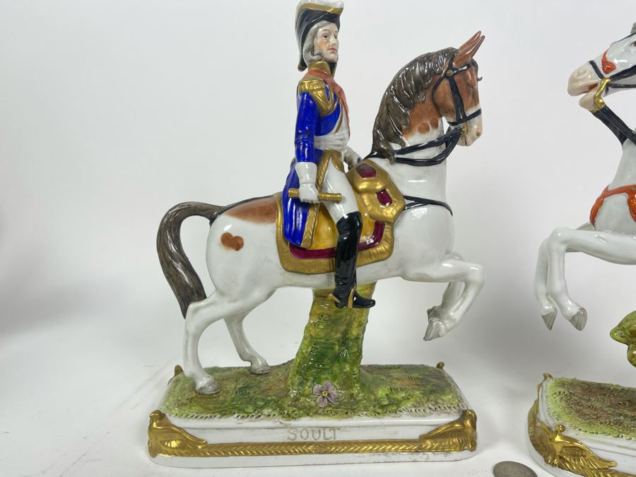 Pair Of Handpainted Porcelain Horses Figurines Titled Soult And Pajol Made In German Democratic Republic 9W X 4.5D X 12H [Photo 5]